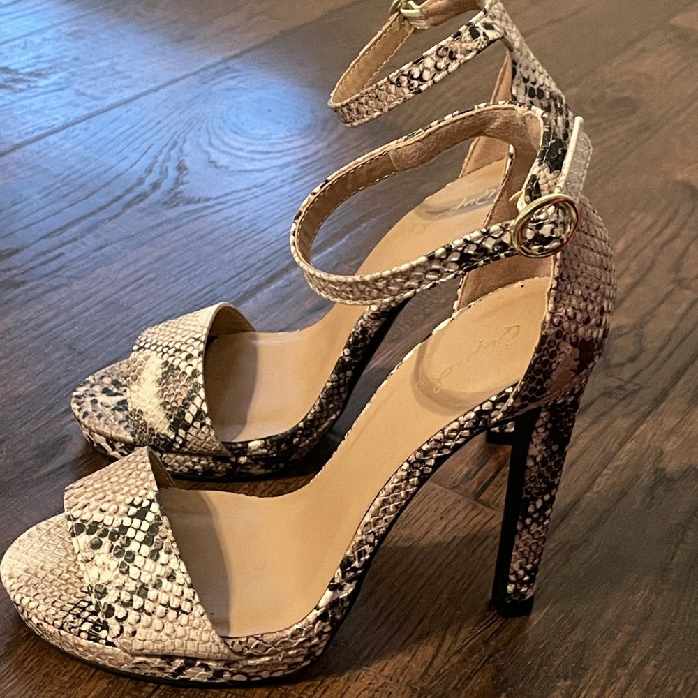 Snake print heels.